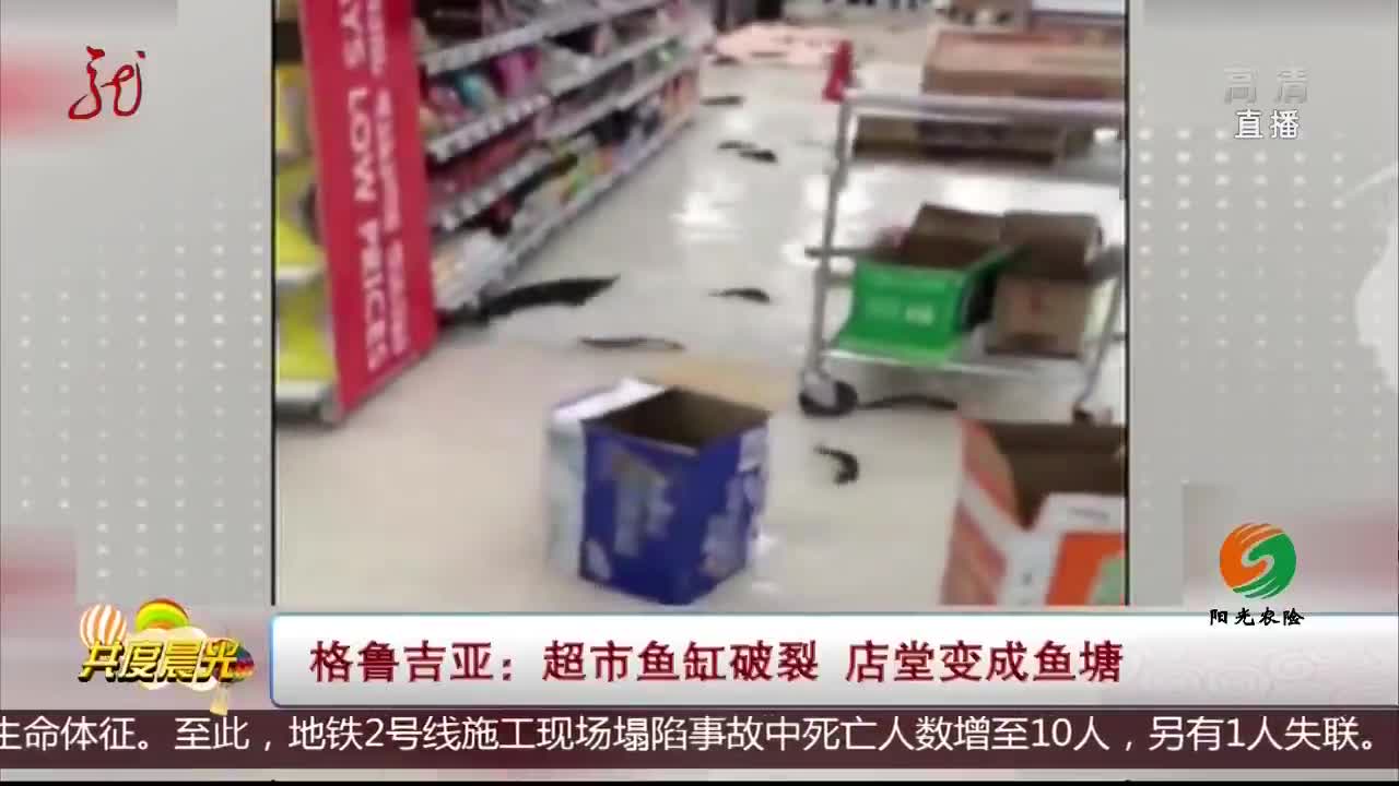 [视频]格鲁吉亚：超市鱼缸破裂 店堂变成鱼塘