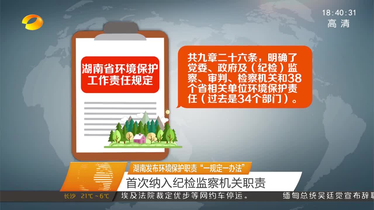 湖南发布环境保护职责“一规定一办法” 首次纳入纪检监察机关职责