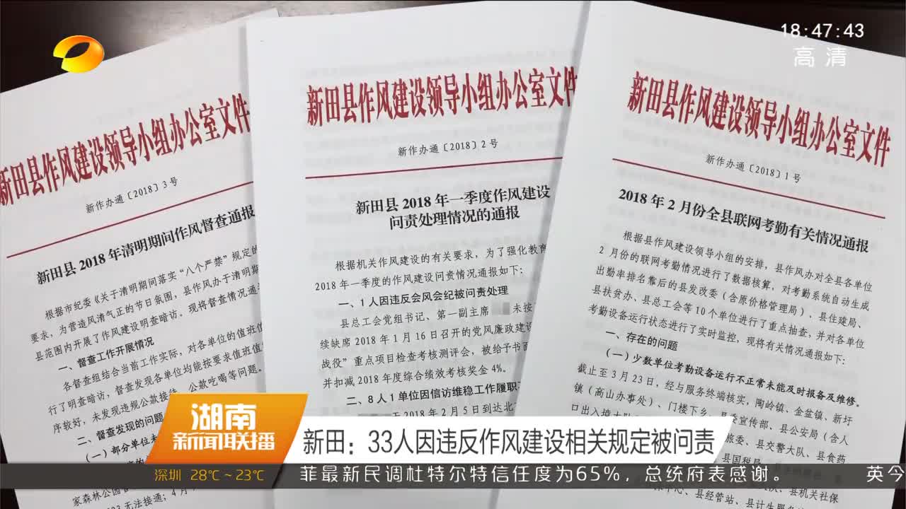 新田：33人因违反作风建设相关规定被问责