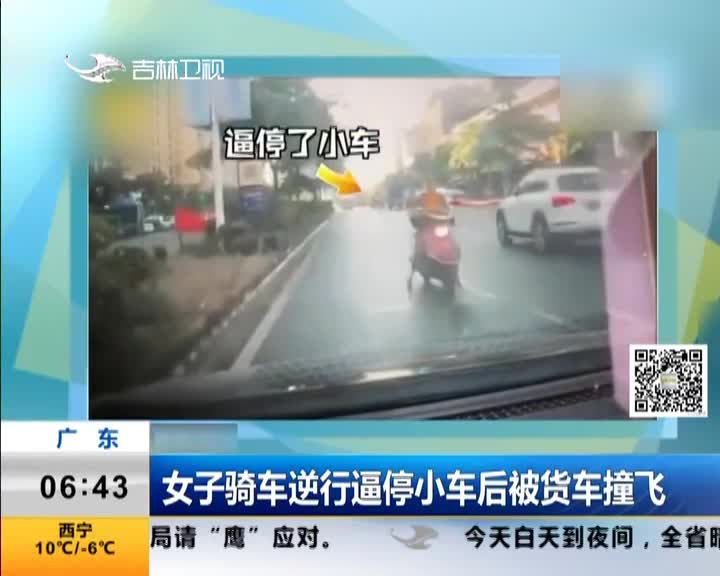 [视频]女子骑车逆行逼停小车后被货车撞飞
