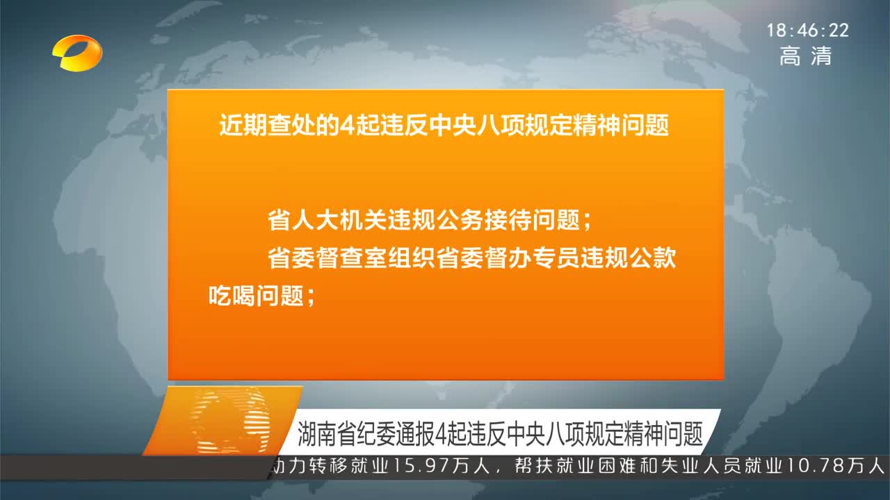 湖南省纪委通报4起违反中央八项规定精神问题