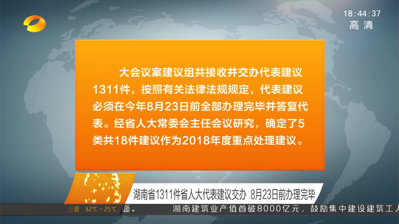 湖南省1311件省人大代表建议交办 8月23日前办理完毕