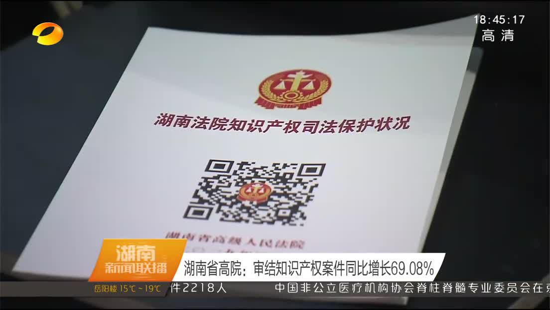 湖南省高院：审结知识产权案件同比增长69.08%