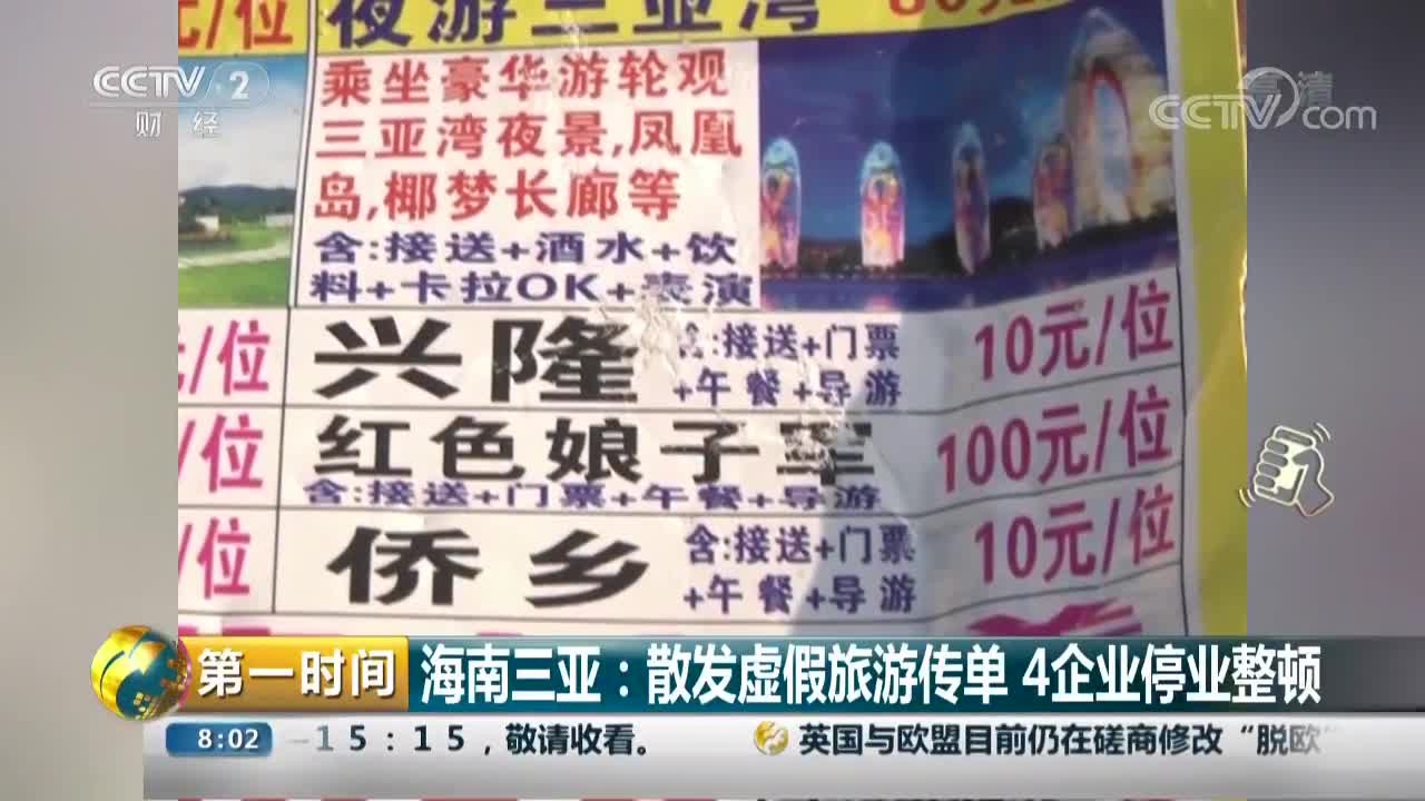 [视频]海南三亚：散发虚假旅游传单 4企业停业整顿