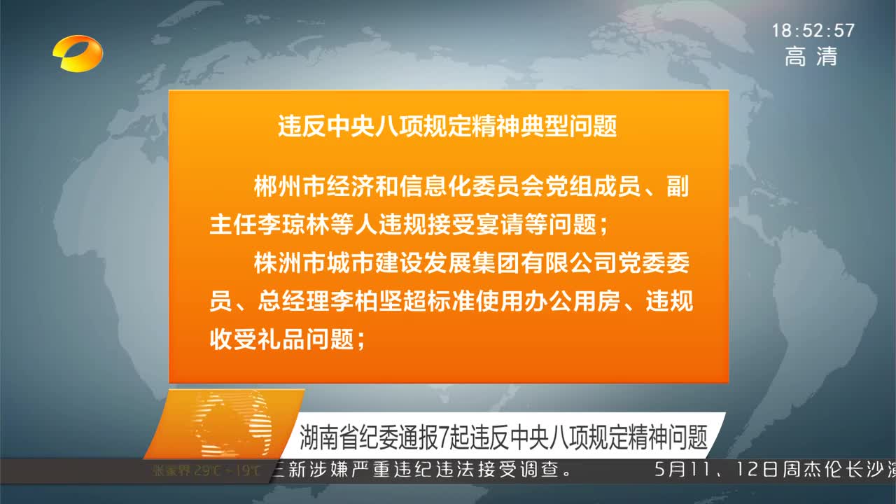 湖南省纪委通报7起违反中央八项规定精神问题