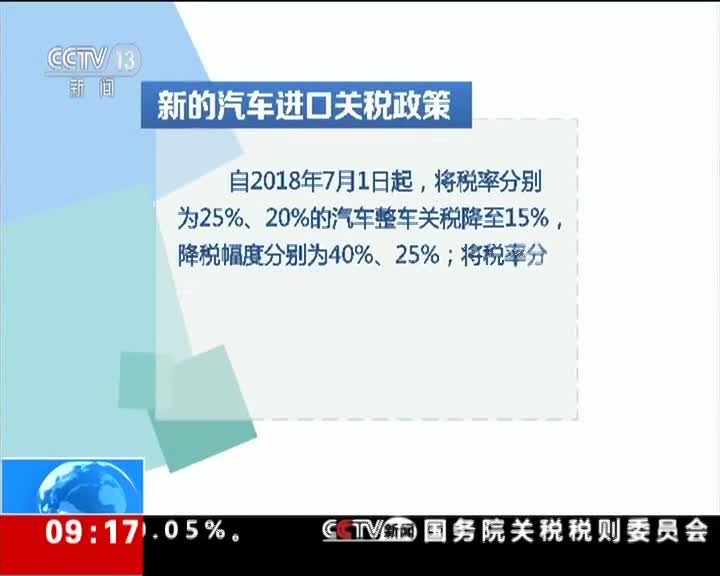 [视频]国务院关税税则委员会：我国将相当幅度降低汽车进口关税