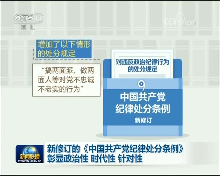 [视频]新修订的《中国共产党纪律处分条例》彰显政治性 时代性 针对性